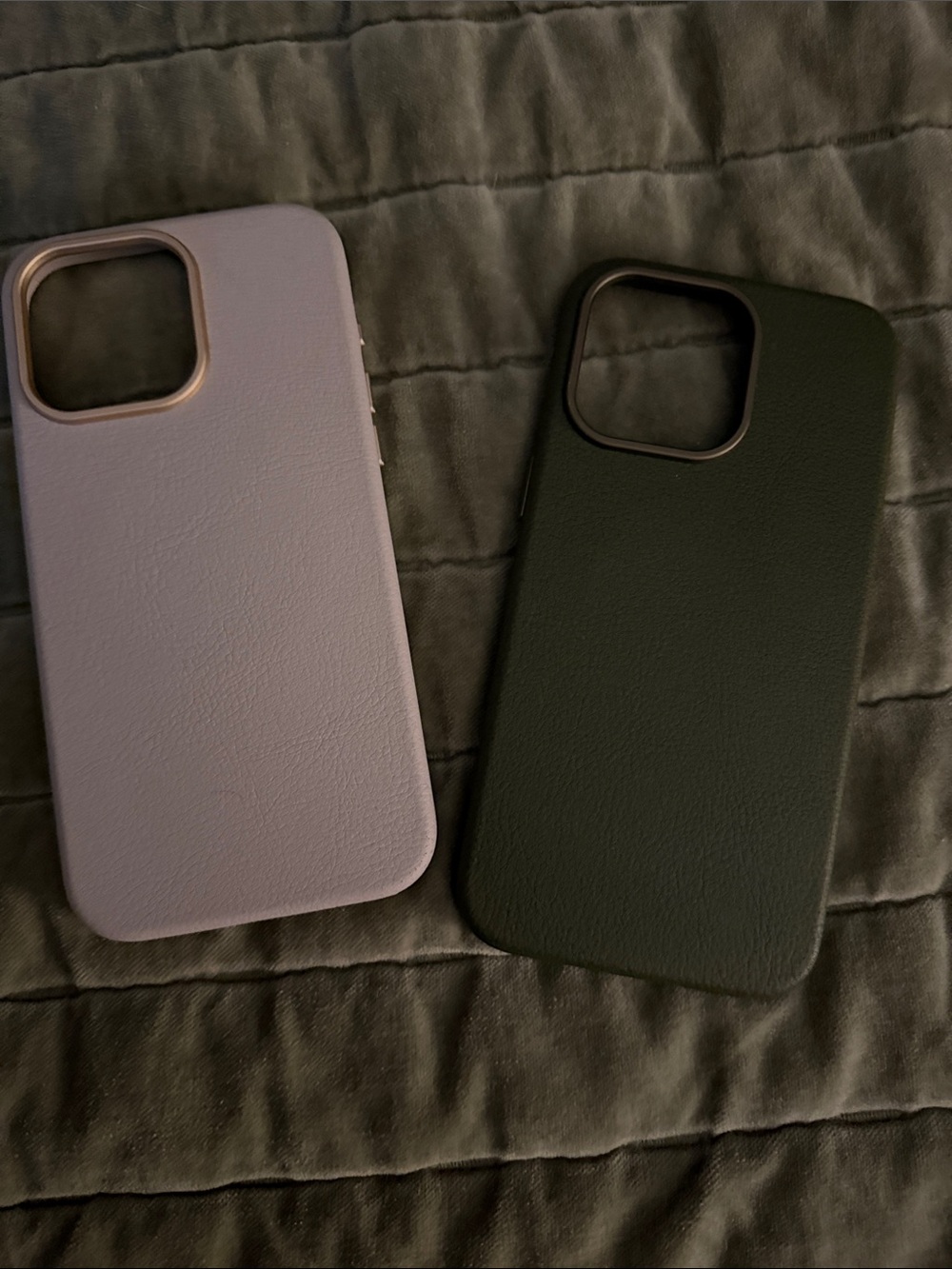 Leather Texture Phone Case - Nude and Dark Green- iPhone 15 pro max